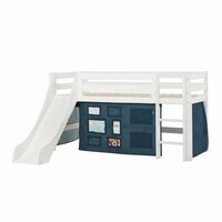 Hoppekids Eco luxury glijbaan bed 90x200 rechte trap grenen wit + Creator blauw bedtent