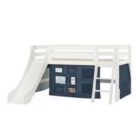 Hoppekids Eco luxury glijbaan bed 90x200 schuine trap grenen wit + Creator blauw bedtent
