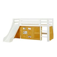 Hoppekids Eco luxury glijbaan bed 90x200 rechte trap grenen wit + Creator geel bedtent