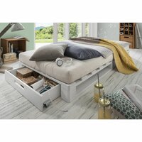 Pallet bed +  opberglade 90x200 wit