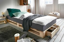 Pallet bed +  opberglade 90x200 naturel