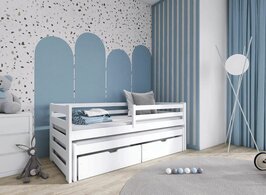 Salanto 3 in 1 bedbank slapen logeren en opbergen 90x200 massief grenen wit