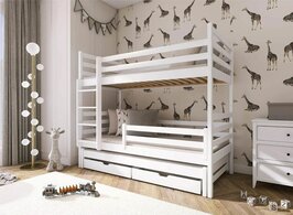 Livio 2-persoons stapelbed met logeerlade massief grenen 90x200 wit