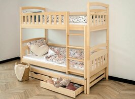 Bari stapelbed met logeerlade massief grenen 90x200 naturel