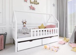 Domino bedhuisje massief grenen met opberglade 90x200 wit