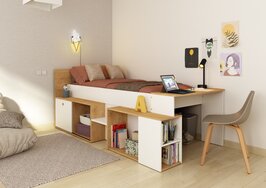 Trasman Fermo compact bed 90x200 met bureau en kast wit- eiken 