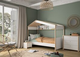 Matis bedhuisje 90x200 wit - naturel hout look