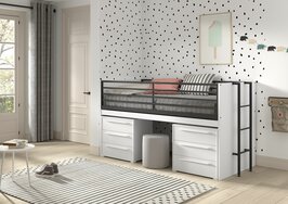 Sam halfhoogslaper met bureau en 2 laden kastjes 90x200 wit