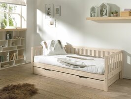 Fritz bedbank met lade 90x200 massief grenen white wash