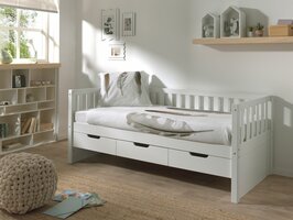 Fritz kajuitbed met 3 lade 90x200 massief grenen wit