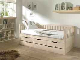 Fritz kajuitbed met 4 laden 90x200 massief grenen white wash