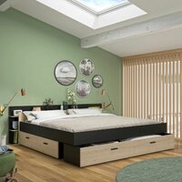 Gami Tonight twijfelaar bed 140x190 zwart - hout look