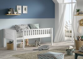 Scott compact bed met trap 90x200 massief grenen wit