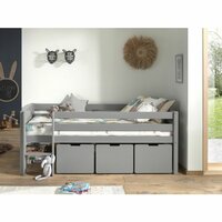 Pino compact bed met trap en 3 laden 90x200 massief grenen grijs