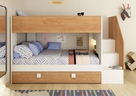 Trasman Easy 90x190 3 persoons stapelbed met zij trap wit -eiken