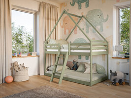 Puglia stapelbedhuisje massief grenen 90x200 olive