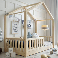 Basic Love Montessori huis bed 90x190 onbehandeld hout