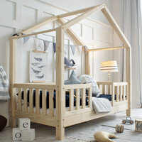 Basic Love duo Montessori huis bed 90x190 onbehandeld hout