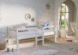 Forrest compact bed met midden trap 90x200 massief beuken wit