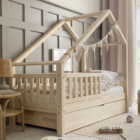Coco slats bedhuisje schuin dak 90x200 met lade onbehandeld hout