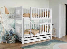 Emilio 3 persoons stapelbed met logeerlade massief grenen 90x200 wit