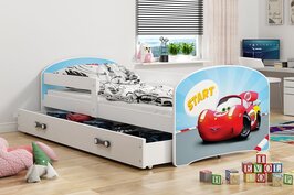 Lido peuterbed met Car print en lade 80x160 wit * inclusief matras