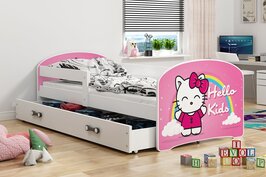 Lido peuterbed met Hello kids print en lade 80x160 wit *Inclusief matras