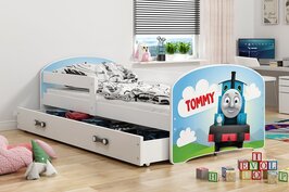 Lido peuterbed met Tommy trein print en lade 80x160 wit *Inclusief matras