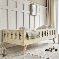 Verto round bed links 120x200 onbehandeld plywood