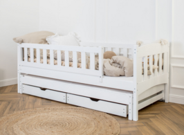 Amateo bedbank met logeerlade en opberglade massief grenen 90x200 wit