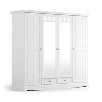 Borenzo 4 deurs kledingkast spiegel deuren grenen wit