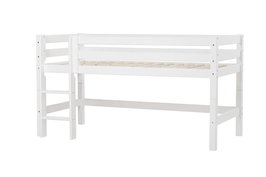 Hoppekids Premium halfhoogslaper 90x200 rechte trap flex frame bodem wit