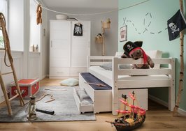 Infanskids Thijs kajuitbed met slaap en opberglade 90x200 grenen beits wit