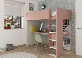 Trasman Jules hoogslaper met bureau 90x200 wit-pink